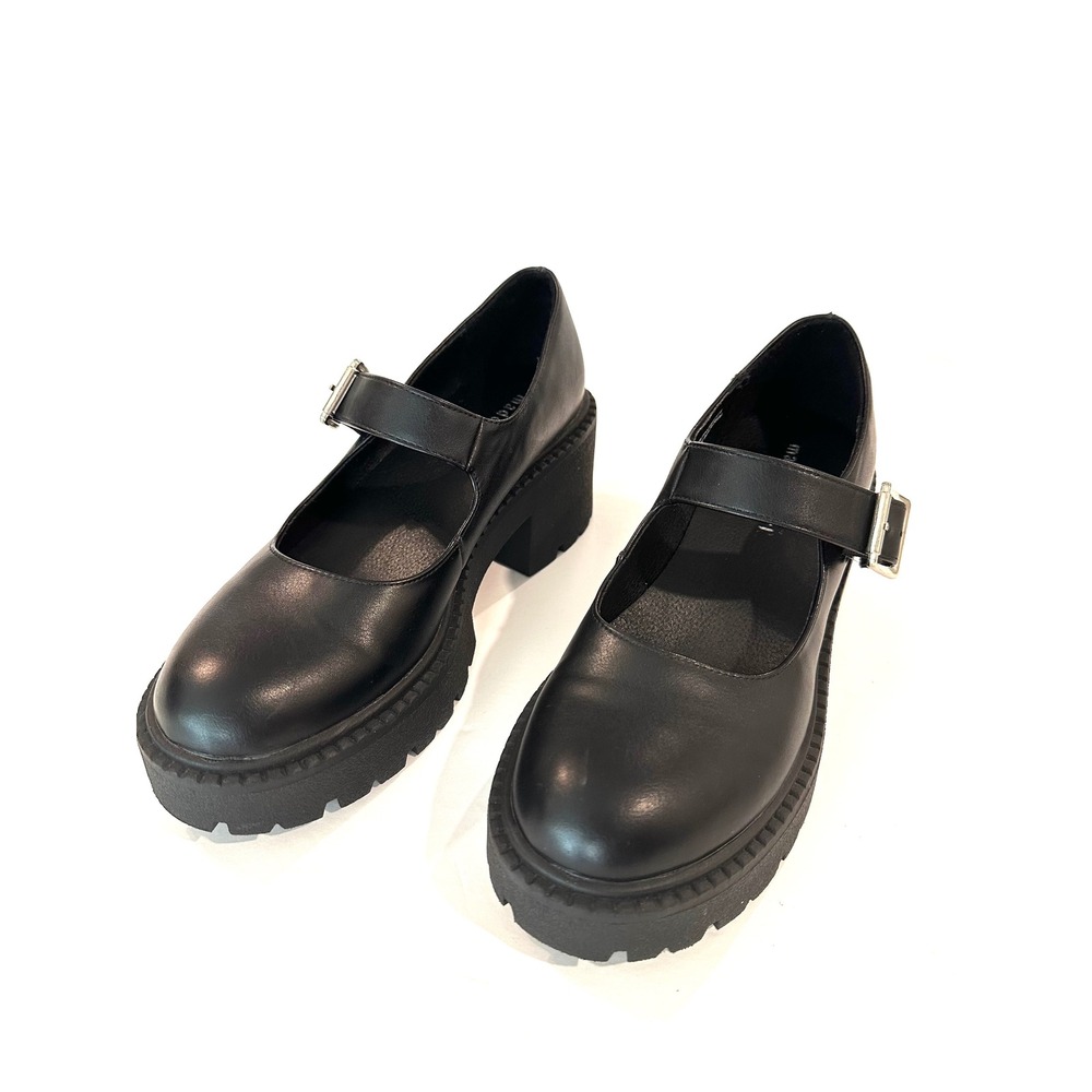 Madden Girl Black Lug Sole Mary Jane Platform Block 2.75" Heel Shoes Women's 7.5